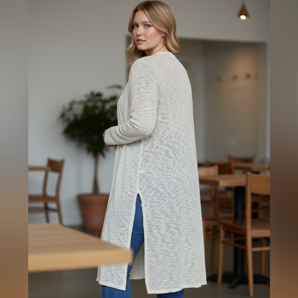 NEW•L-1X•Clara Cream Longline Duster Sweater